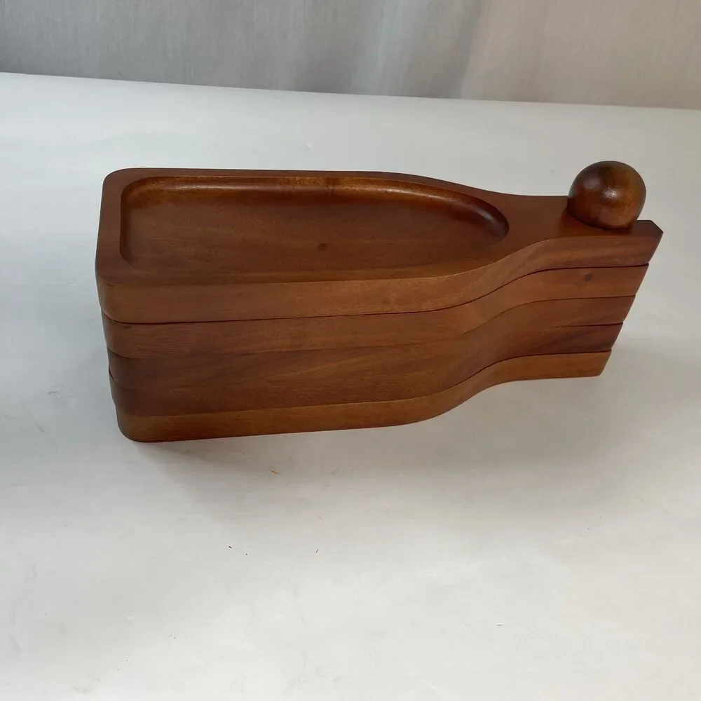 Primeware Inc Wine Bottle Shaped Wood Stackable Serving Platter Tray